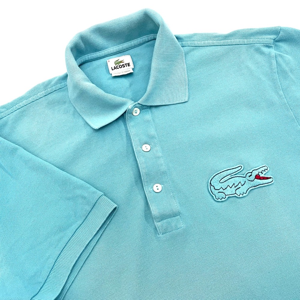 Lacoste Big Croc Pique Polo Shirt Mens 5 Large Turquoise Short Sleeve (READ)